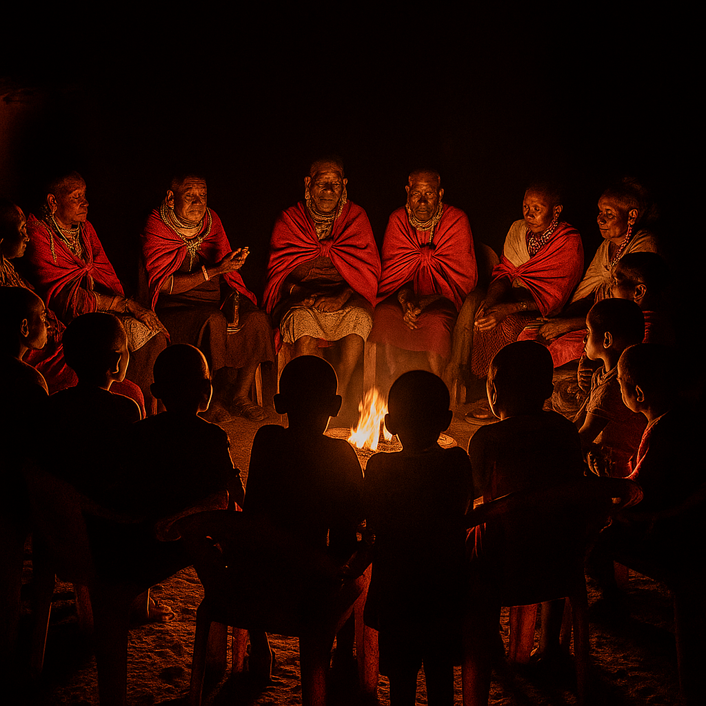 Intergenerational circle sharing stories under a tree